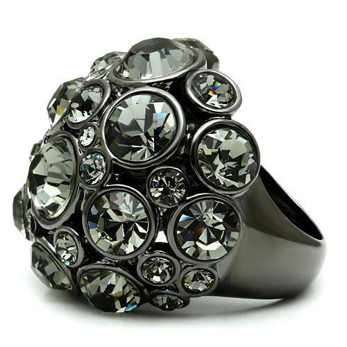 LO2545 - Ruthenium Brass Ring with Top Grade Crystal  in Black Diamond-2