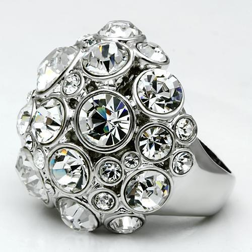 LO2546 - Rhodium Brass Ring with Top Grade Crystal  in Clear-2