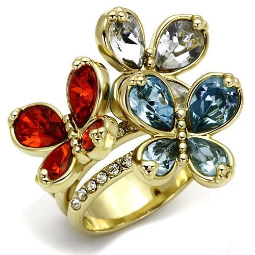 LO2547 - Gold Brass Ring with Assorted  in Multi Color-0