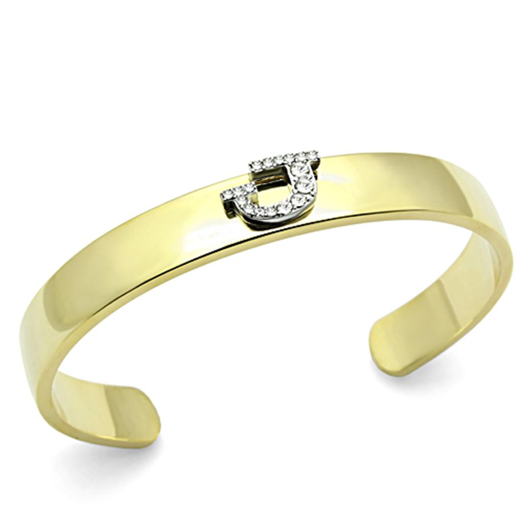 LO2579 - Gold+Rhodium White Metal Bangle with Top Grade Crystal  in Clear-0