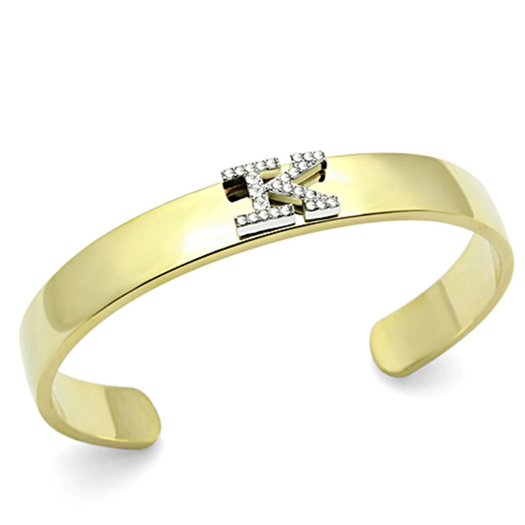LO2580 - Gold+Rhodium White Metal Bangle with Top Grade Crystal  in Clear-0