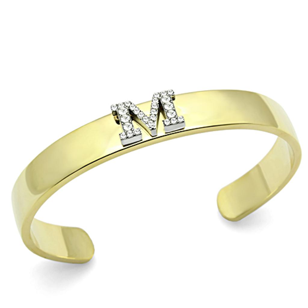 LO2582 - Gold+Rhodium White Metal Bangle with Top Grade Crystal  in Clear-0
