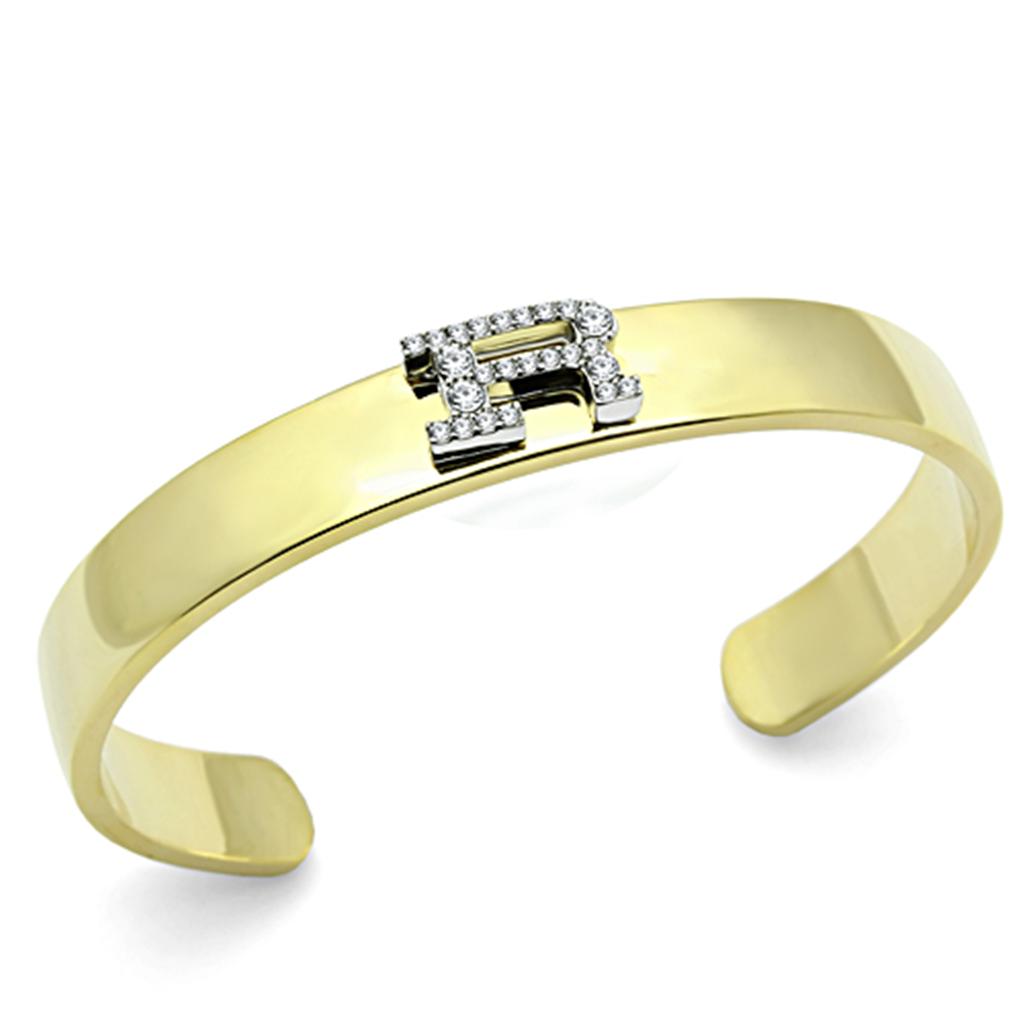 LO2587 - Gold+Rhodium White Metal Bangle with Top Grade Crystal  in Clear-0