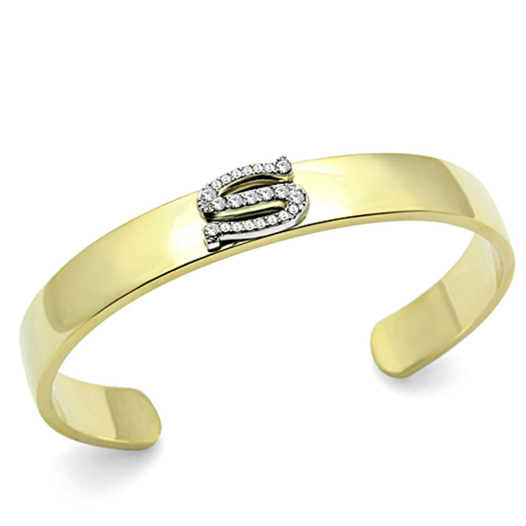 LO2588 - Gold+Rhodium White Metal Bangle with Top Grade Crystal  in Clear-0