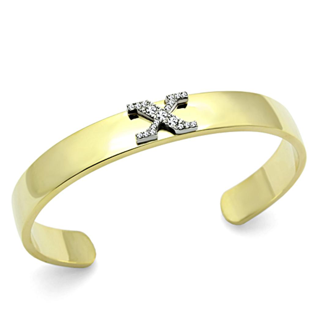 LO2593 - Gold+Rhodium White Metal Bangle with Top Grade Crystal  in Clear-0
