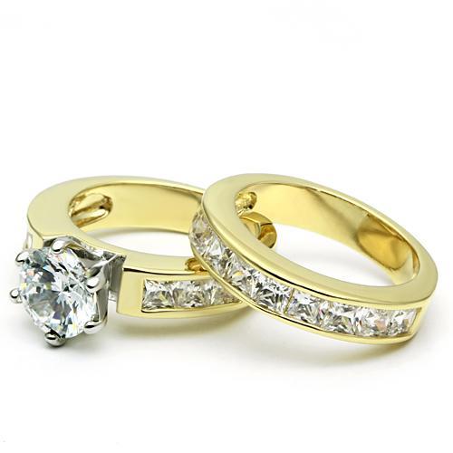 LO2603 - Gold+Rhodium Brass Ring with AAA Grade CZ  in Clear-1