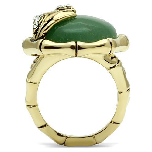 LO2609 - Gold Brass Ring with Semi-Precious Jade in Emerald-2