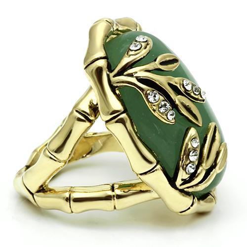 LO2609 - Gold Brass Ring with Semi-Precious Jade in Emerald-3