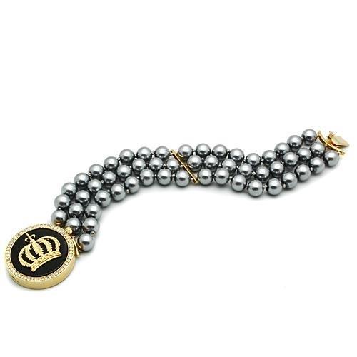 LO2642 - Gold Brass Bracelet with Semi-Precious Onyx in Jet-0