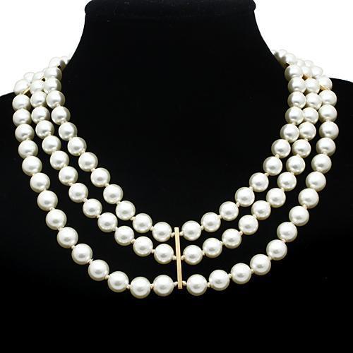 LO2644 - Gold Brass Necklace with Semi-Precious Onyx in Jet-1