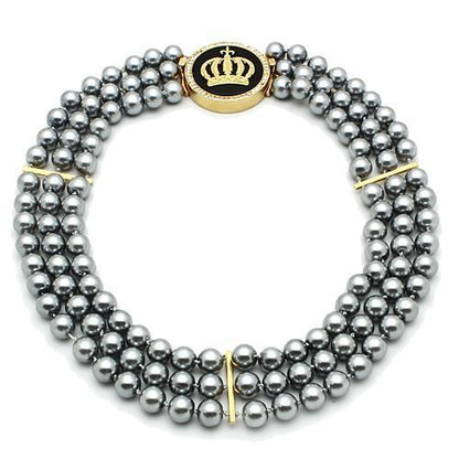 LO2645 - Gold Brass Necklace with Semi-Precious Onyx in Jet-0