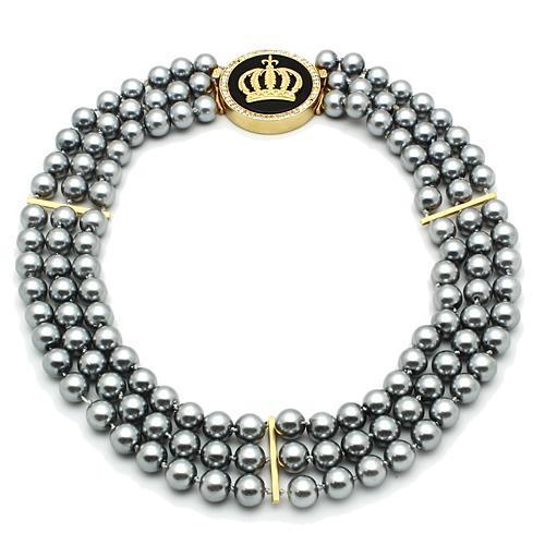 LO2645 - Gold Brass Necklace with Semi-Precious Onyx in Jet-0