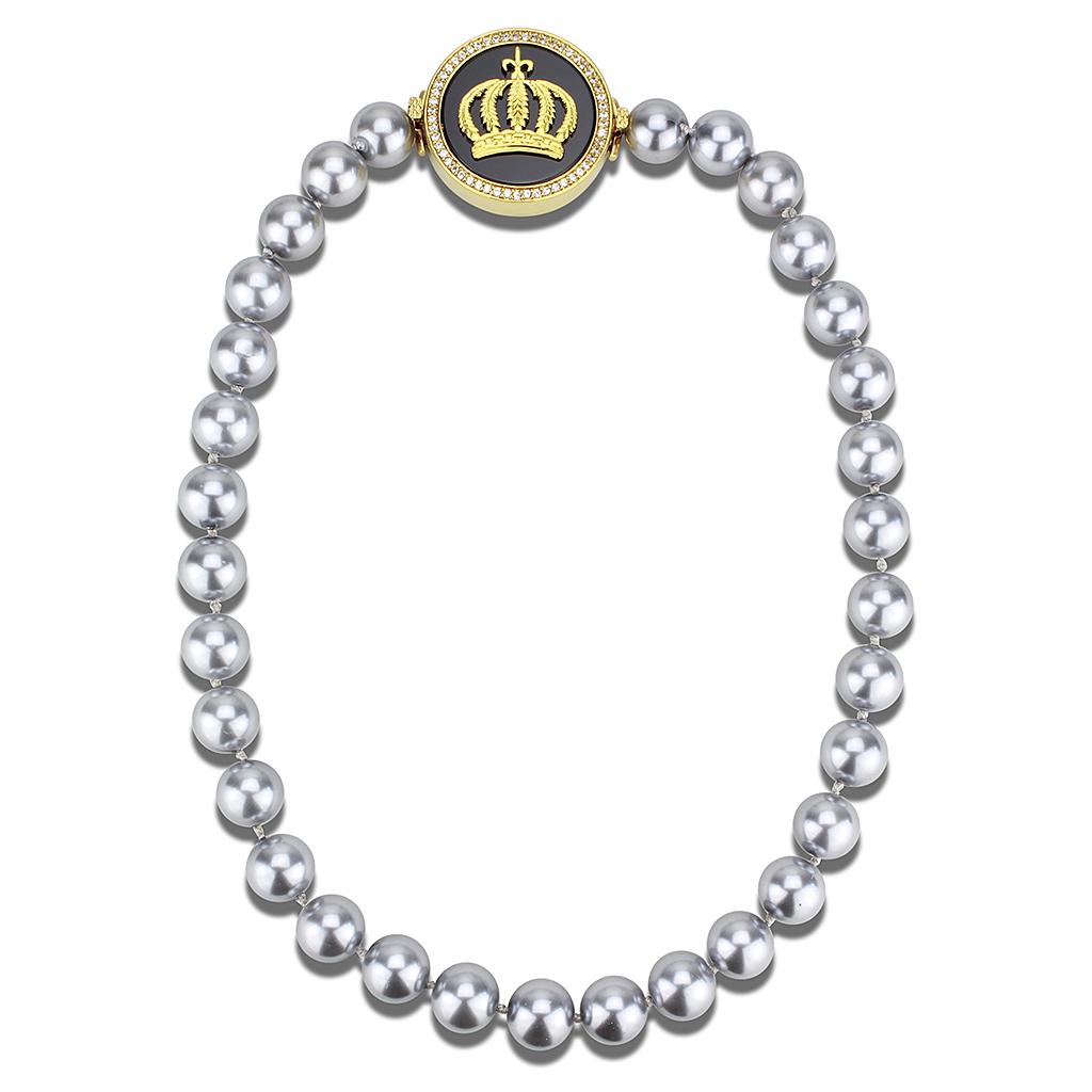 LO2646 - Gold Brass Necklace with Semi-Precious Onyx in Jet-0