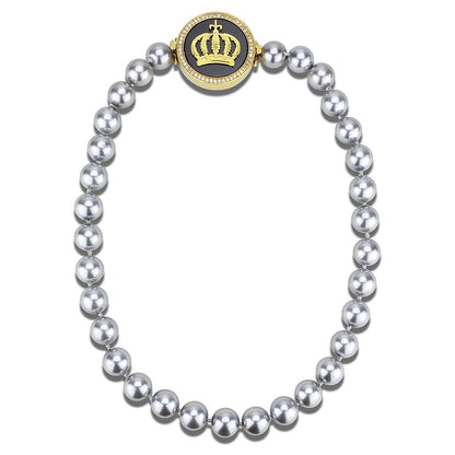 LO2646 - Gold Brass Necklace with Semi-Precious Onyx in Jet-0