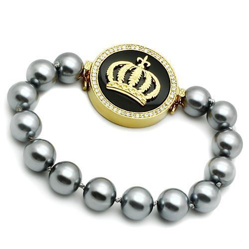 LO2649 - Gold Brass Bracelet with Semi-Precious Onyx in Jet-0