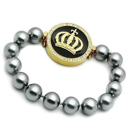LO2649 - Gold Brass Bracelet with Semi-Precious Onyx in Jet-0