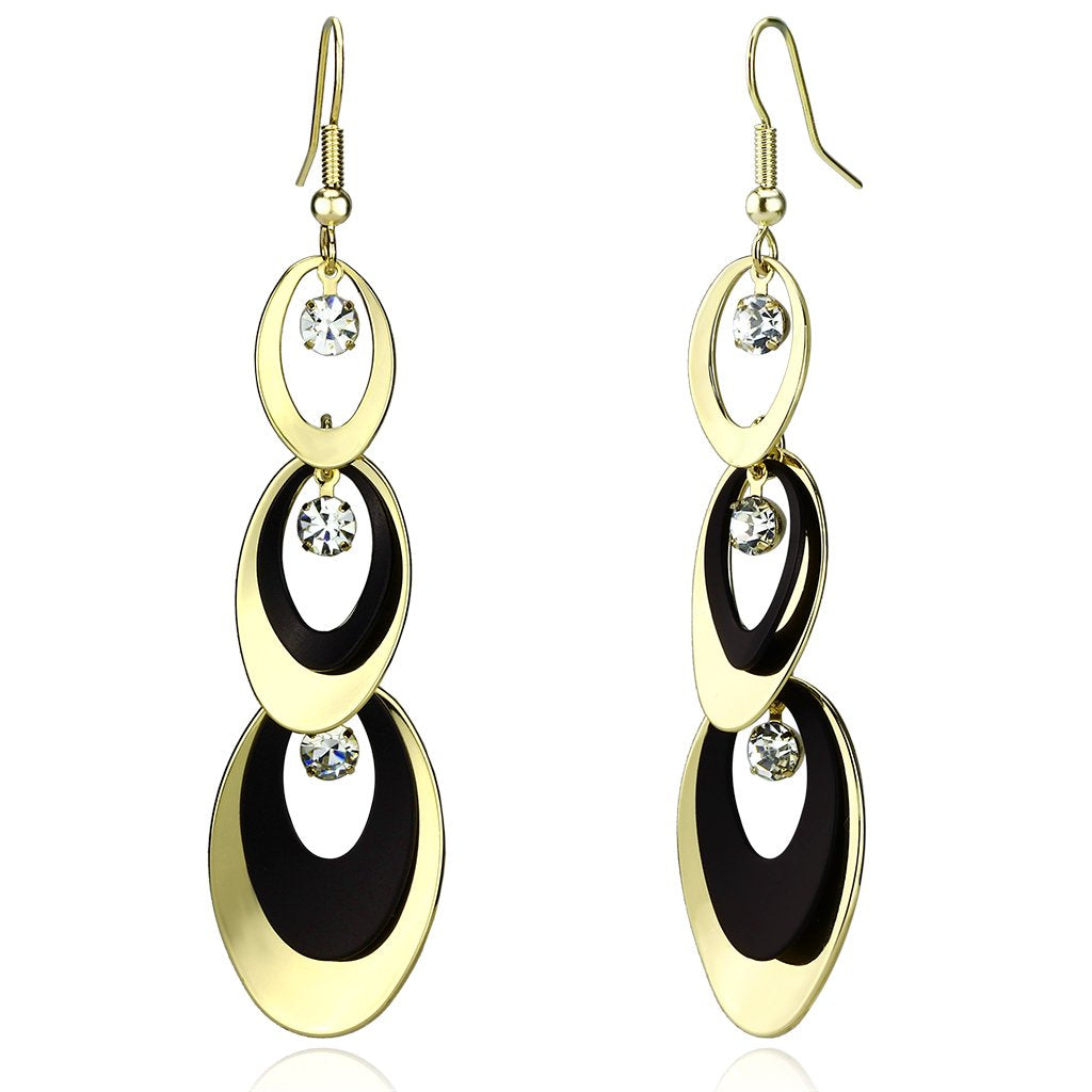 LO2652 - Gold+Ruthenium Iron Earrings with Top Grade Crystal  in Clear-0