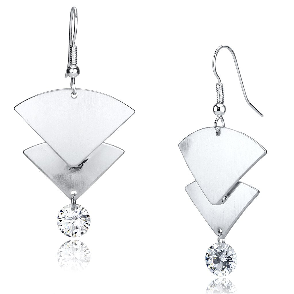 LO2662 - Matte Rhodium & Rhodium Iron Earrings with AAA Grade CZ  in Clear-0