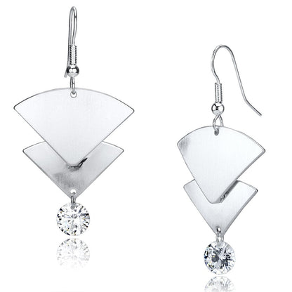LO2662 - Matte Rhodium & Rhodium Iron Earrings with AAA Grade CZ  in Clear-0