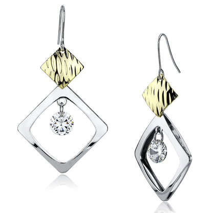 LO2670 - Gold+Rhodium Iron Earrings with AAA Grade CZ  in Clear-0
