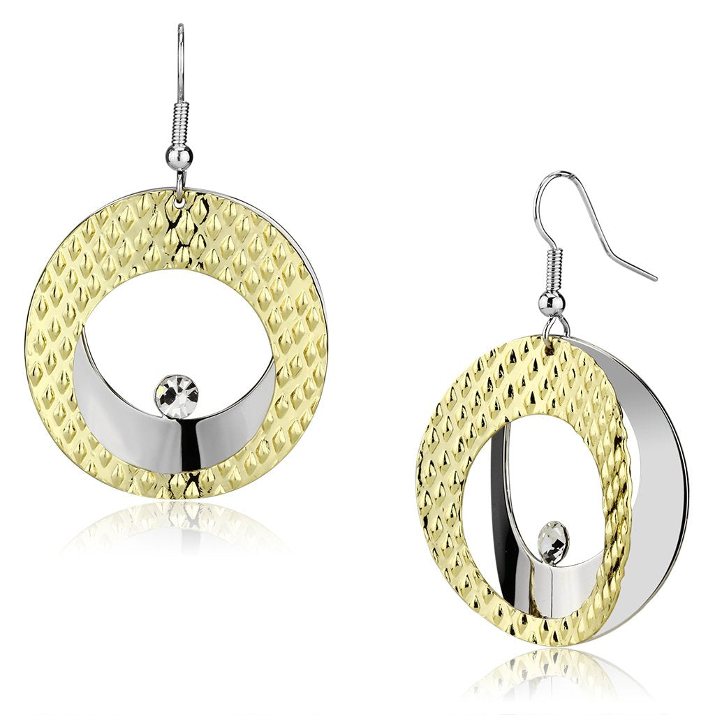 LO2672 - Gold+Rhodium Iron Earrings with Top Grade Crystal  in Clear-0