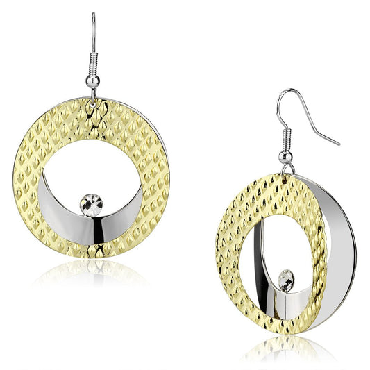 LO2672 - Gold+Rhodium Iron Earrings with Top Grade Crystal  in Clear-0