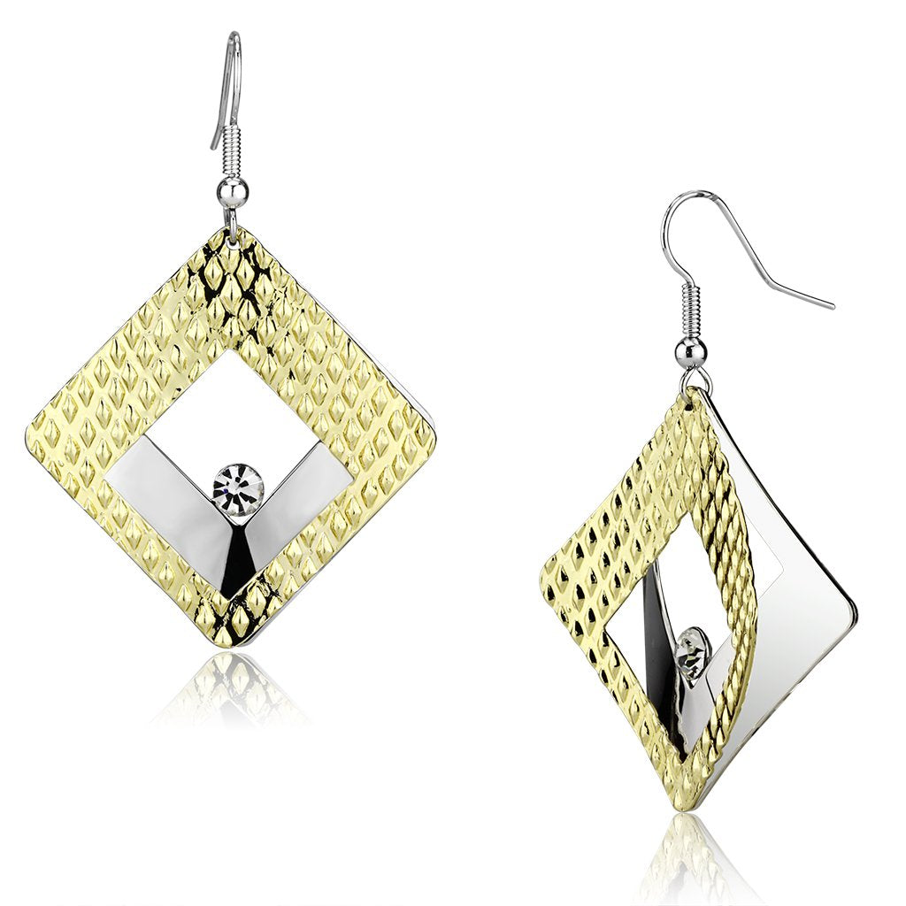 LO2673 - Gold+Rhodium Iron Earrings with Top Grade Crystal  in Clear-0
