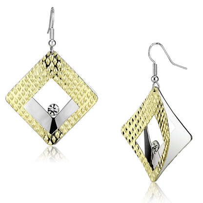 LO2673 - Gold+Rhodium Iron Earrings with Top Grade Crystal  in Clear-0