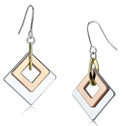 LO2676 - Rhodium + Gold + Rose Gold Iron Earrings with No Stone-0
