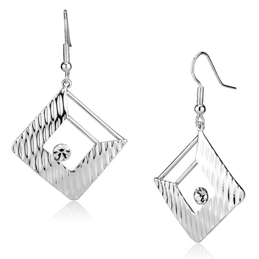 LO2678 - Rhodium Iron Earrings with Top Grade Crystal  in Clear-0