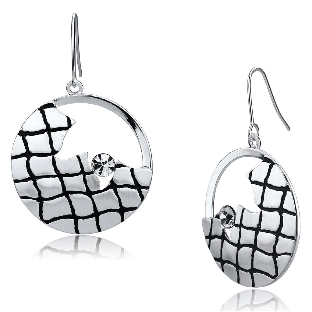 LO2687 - Matte Rhodium & Rhodium Iron Earrings with Top Grade Crystal  in Clear-0