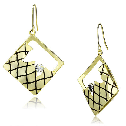 LO2689 - Gold Iron Earrings with Top Grade Crystal  in Clear-0