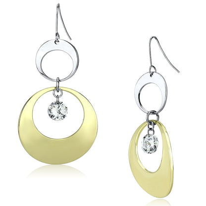 LO2691 - Gold+Rhodium Iron Earrings with AAA Grade CZ  in Clear-0