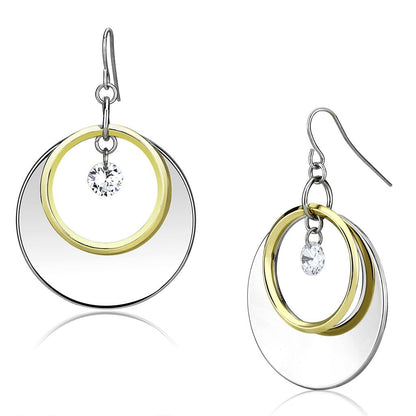 LO2692 - Reverse Two-Tone Iron Earrings with AAA Grade CZ  in Clear-0