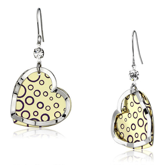 LO2694 - Gold+Rhodium Iron Earrings with Top Grade Crystal  in Clear-0