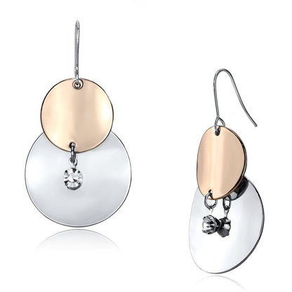 LO2697 - Rose Gold + Rhodium Iron Earrings with Top Grade Crystal  in Clear-0