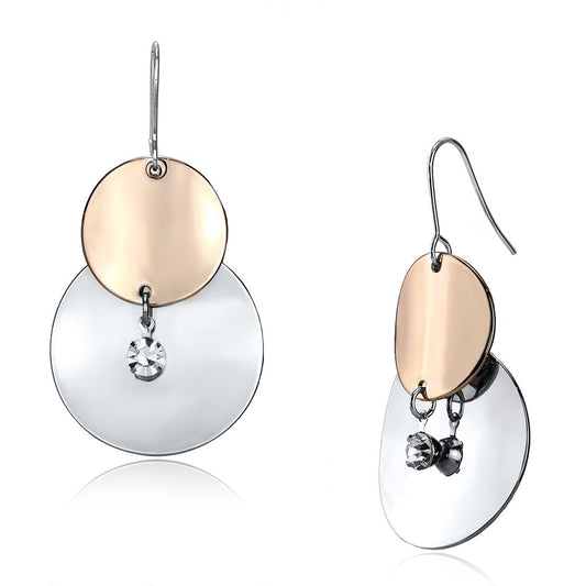 LO2697 - Rose Gold + Rhodium Iron Earrings with Top Grade Crystal  in Clear-0