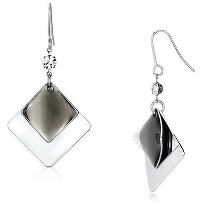 LO2698 - Rhodium Iron Earrings with Top Grade Crystal  in Clear-0