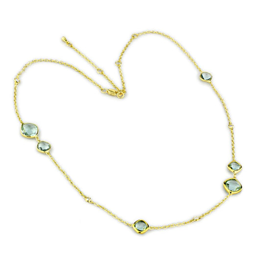 LO2703 - Gold Brass Necklace with Synthetic Synthetic Glass in Emerald-0