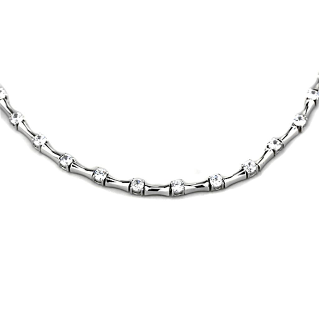 LO2709 - Rhodium Brass Necklace with AAA Grade CZ  in Clear-0