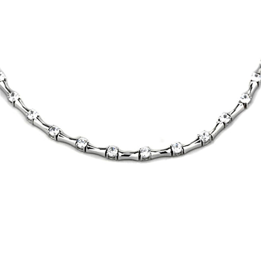 LO2709 - Rhodium Brass Necklace with AAA Grade CZ  in Clear-0