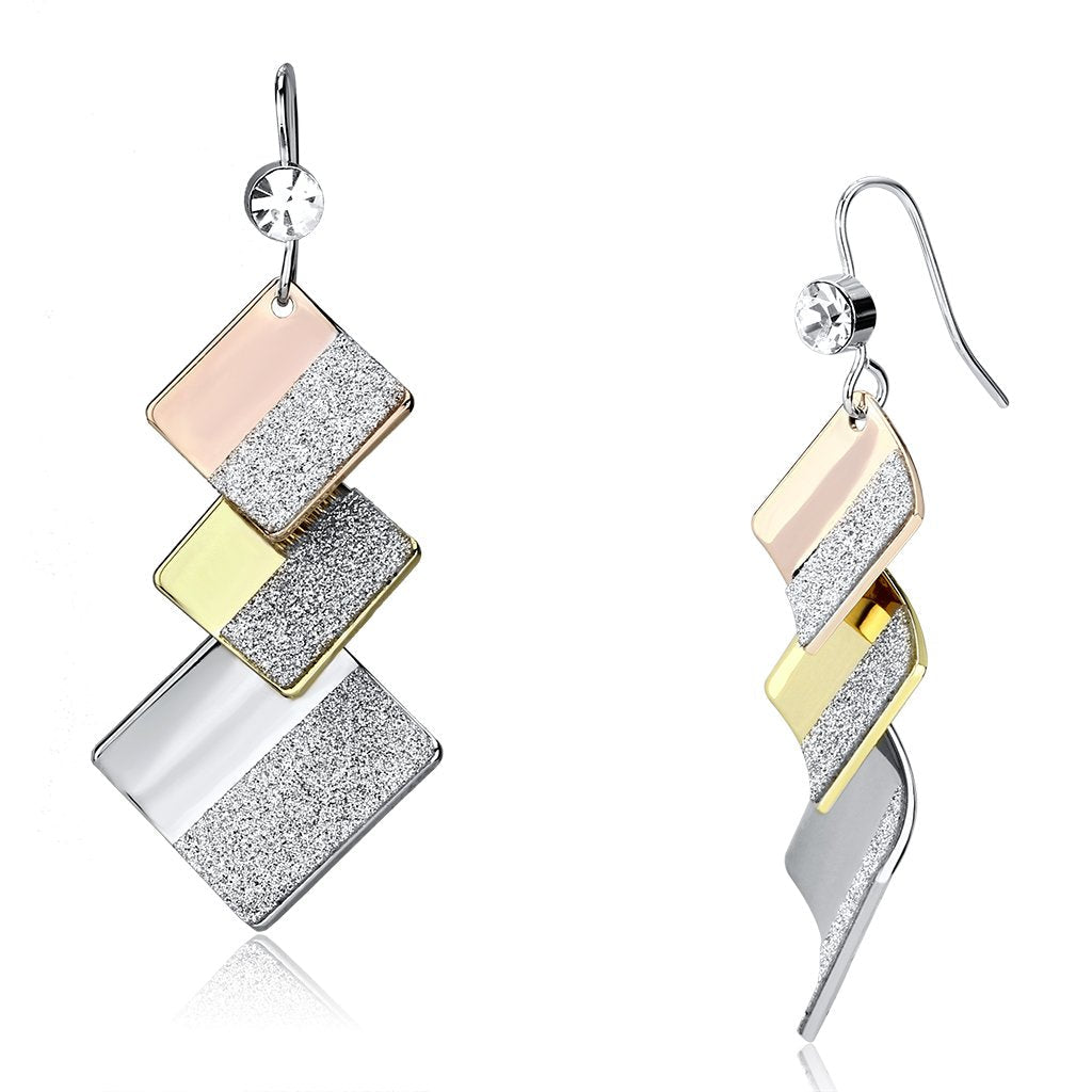 LO2713 - Rhodium + Gold + Rose Gold Iron Earrings with Top Grade Crystal  in Clear-0