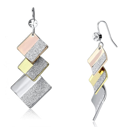 LO2713 - Rhodium + Gold + Rose Gold Iron Earrings with Top Grade Crystal  in Clear-0