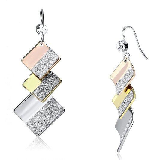 LO2713 - Rhodium + Gold + Rose Gold Iron Earrings with Top Grade Crystal  in Clear-0