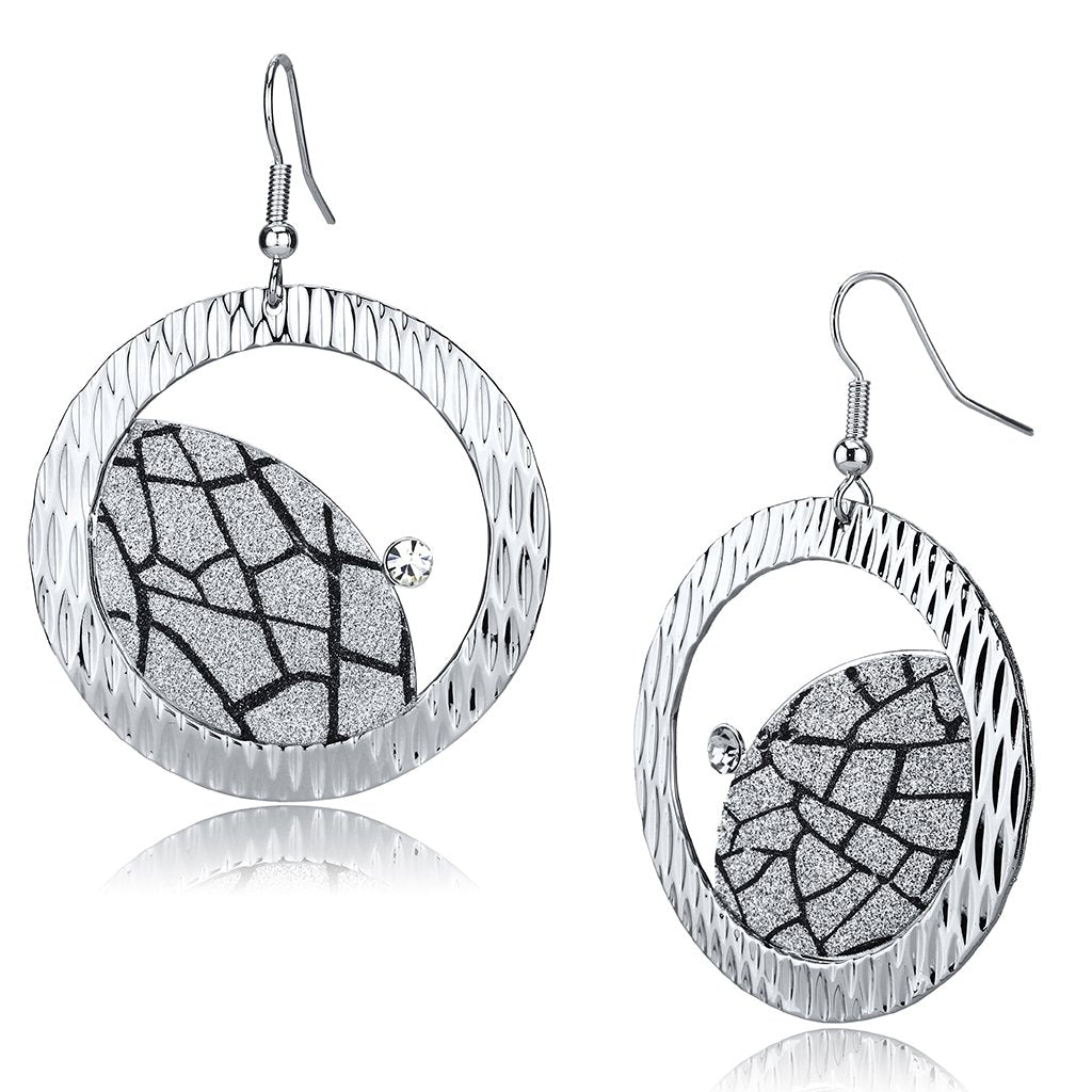LO2725 - Rhodium Iron Earrings with Top Grade Crystal  in Clear-0