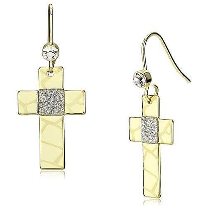 LO2734 - Gold Iron Earrings with Top Grade Crystal  in Clear-0