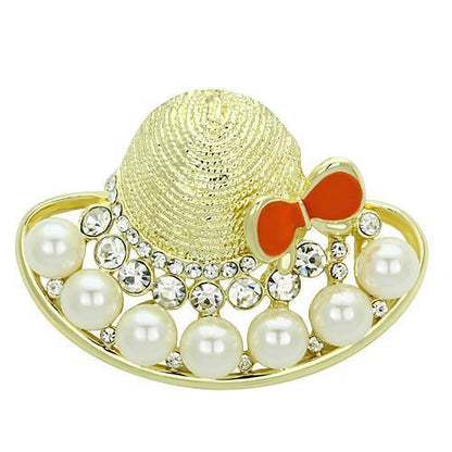 LO2764 - Flash Gold White Metal Brooches with Synthetic Pearl in White-0