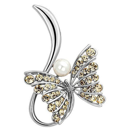 LO2765 - Imitation Rhodium White Metal Brooches with Synthetic Pearl in White-0
