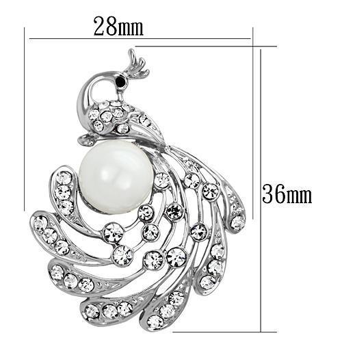 LO2777 - Imitation Rhodium White Metal Brooches with Synthetic Pearl in White-1
