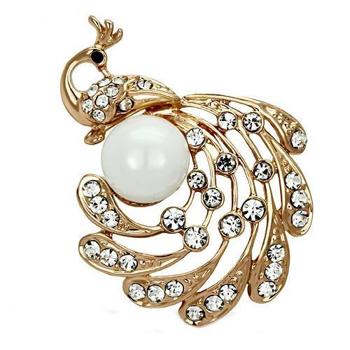 LO2778 - Flash Rose Gold White Metal Brooches with Synthetic Pearl in White-0